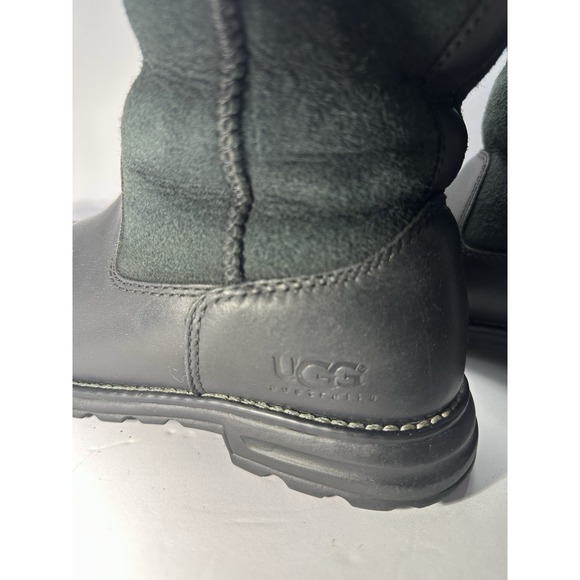 UGG Boots Womens Size 7 Black Leather Sheepskin Lined Snow Winter Mid Calf - Picture 7 of 12